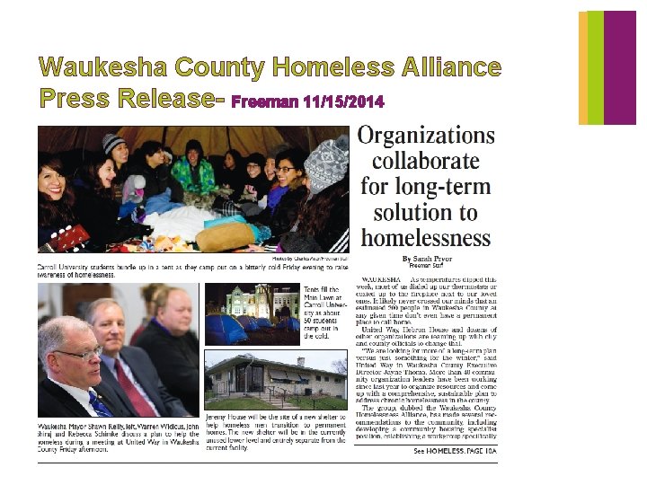 Waukesha County Homeless Alliance Press Release- Freeman 11/15/2014 