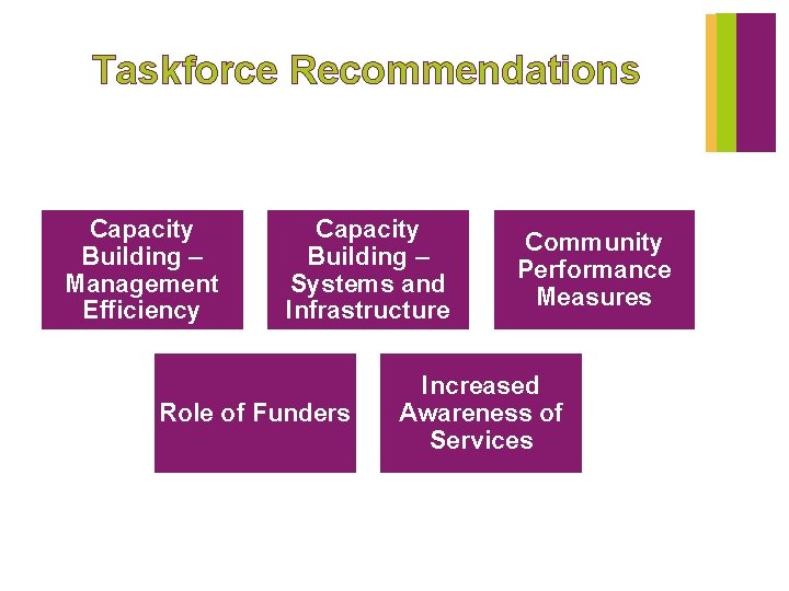 Taskforce Recommendations Capacity Building – Management Efficiency Capacity Building – Systems and Infrastructure Role
