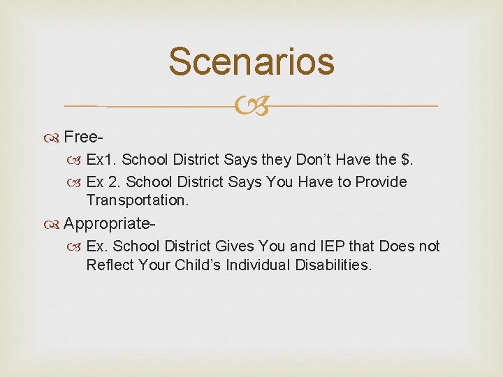 Scenarios Free- Ex 1. School District Says they Don’t Have the $. Ex 2.
