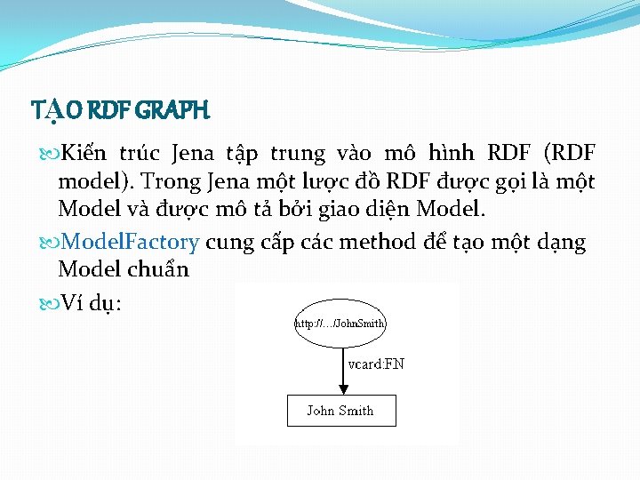 TẠO RDF GRAPH Kiến trúc Jena tập trung vào mô hình RDF (RDF model).