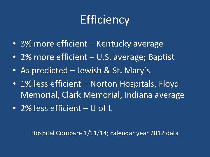 Efficiency 3% more efficient – Kentucky average 2% more efficient – U. S. average;