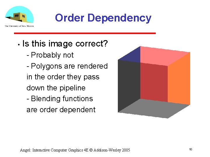 Order Dependency • Is this image correct? Probably not Polygons are rendered in the