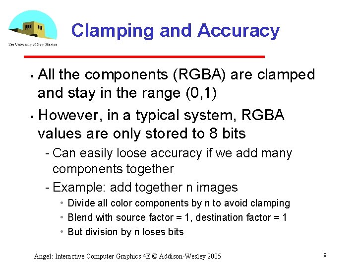 Clamping and Accuracy All the components (RGBA) are clamped and stay in the range