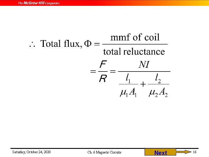 Saturday, October 24, 2020 Ch. 6 Magnetic Circuits Next 16 