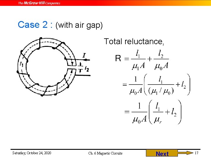 Case 2 : (with air gap) Total reluctance, Saturday, October 24, 2020 Ch. 6