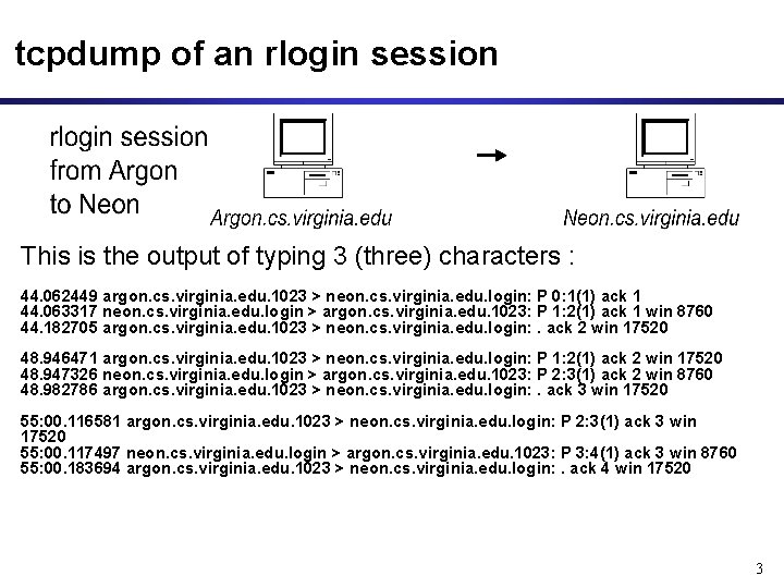 tcpdump of an rlogin session This is the output of typing 3 (three) characters