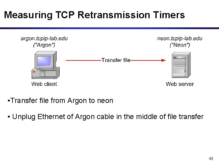 Measuring TCP Retransmission Timers • Transfer file from Argon to neon • Unplug Ethernet