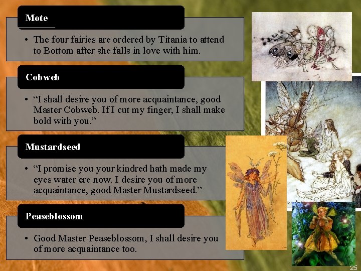 Mote • The four fairies are ordered by Titania to attend to Bottom after