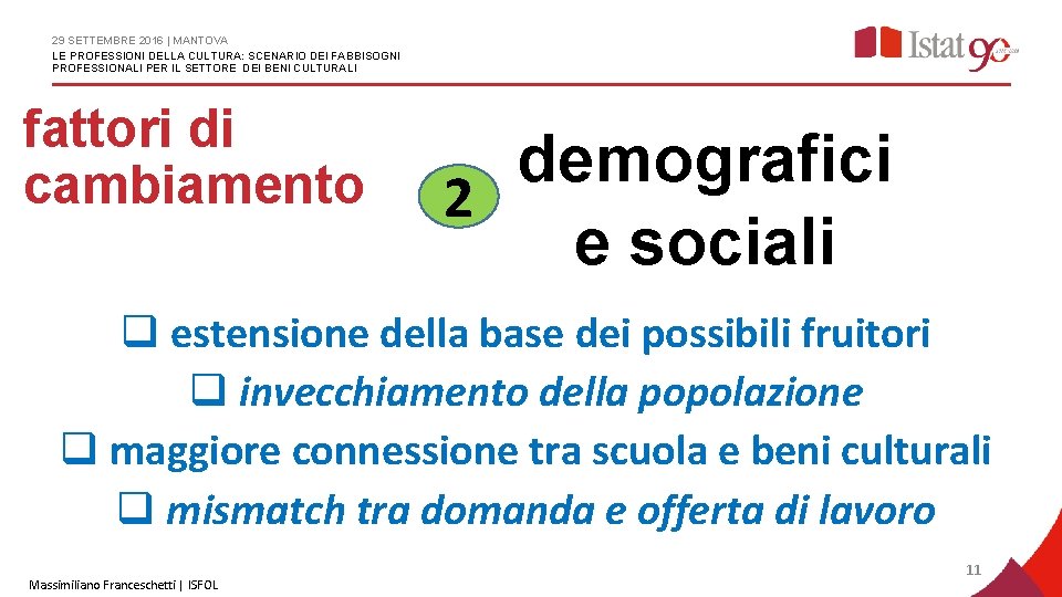 29 SETTEMBRE 2016 | MANTOVA LE PROFESSIONI DELLA CULTURA: SCENARIO DEI FABBISOGNI PROFESSIONALI PER