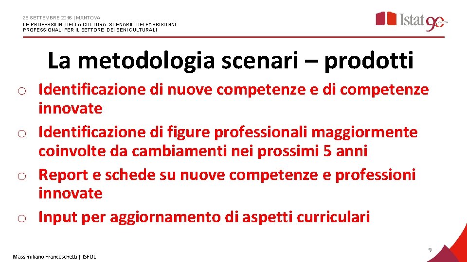 29 SETTEMBRE 2016 | MANTOVA LE PROFESSIONI DELLA CULTURA: SCENARIO DEI FABBISOGNI PROFESSIONALI PER