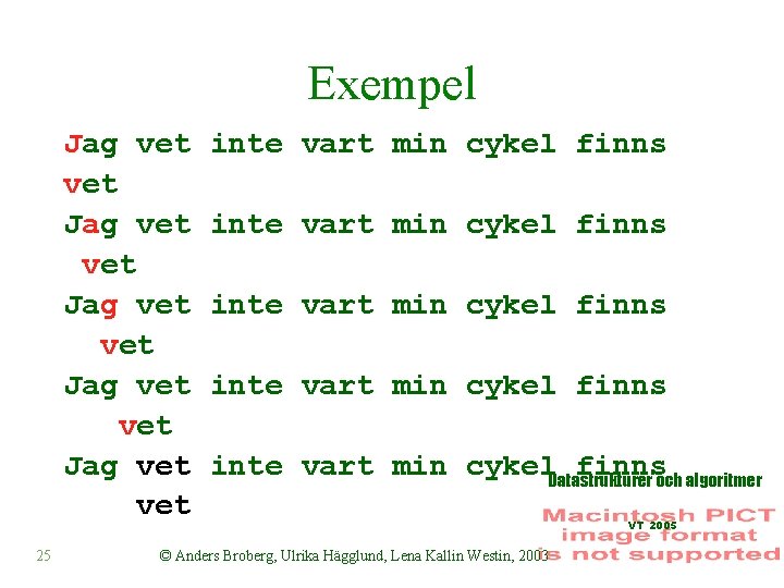 Exempel Jag vet vet Jag vet 25 inte vart min cykel finns inte vart