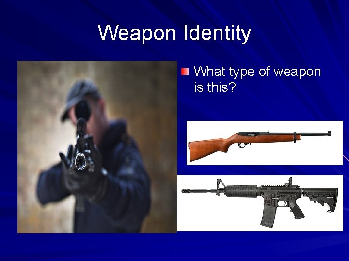 Weapon Identity What type of weapon is this? 