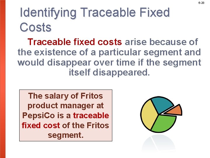 6 -28 Identifying Traceable Fixed Costs Traceable fixed costs arise because of the existence