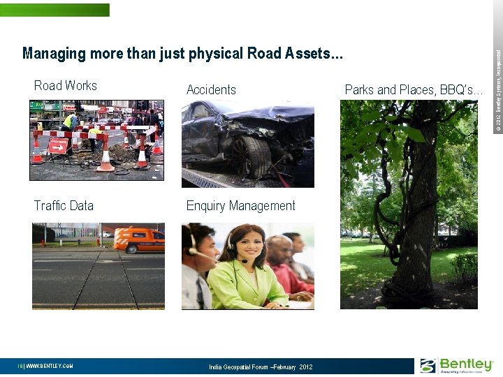 Road Works Accidents Traffic Data Enquiry Management 18 | WWW. BENTLEY. COM India Geospatial