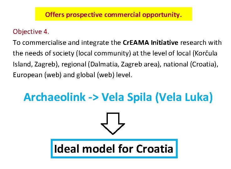 Offers prospective commercial opportunity. Objective 4. To commercialise and integrate the Cr. EAMA Initiative