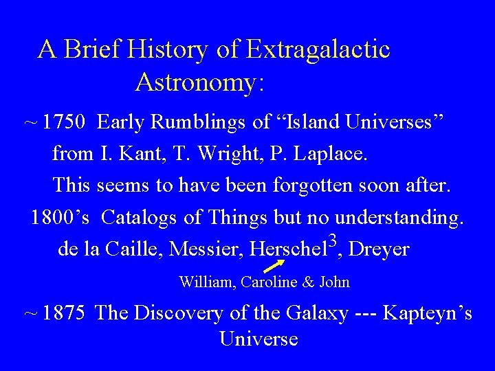 A Brief History of Extragalactic Astronomy: ~ 1750 Early Rumblings of “Island Universes” from