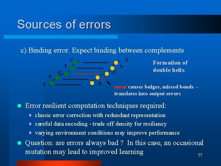 Sources of errors c) Binding error. Expect binding between complements C G T A