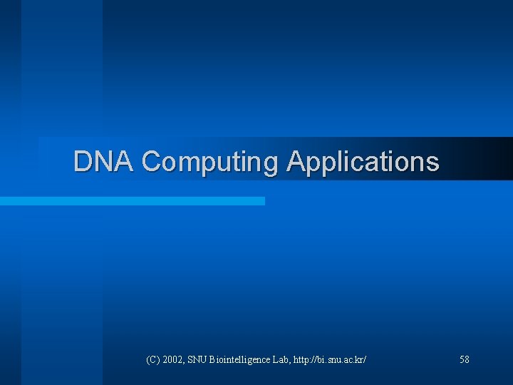 DNA Computing Applications (C) 2002, SNU Biointelligence Lab, http: //bi. snu. ac. kr/ 58