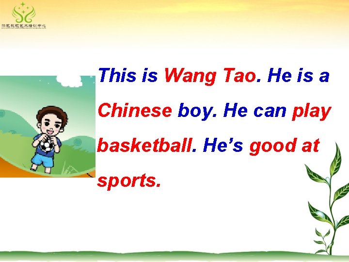 This is Wang Tao. He is a Chinese boy. He can play basketball. He’s