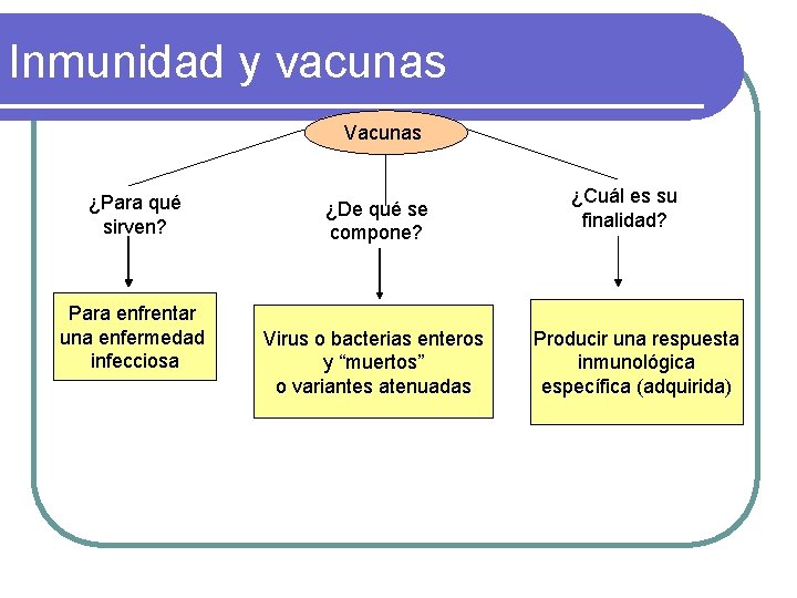 Inmunidad y vacunas Vacunas ¿Para qué sirven? Para enfrentar una enfermedad infecciosa ¿De qué