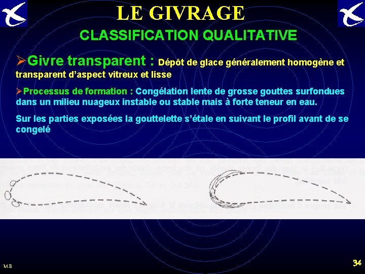 LE GIVRAGE CLASSIFICATION QUALITATIVE ØGivre transparent : Dépôt de glace généralement homogène et transparent