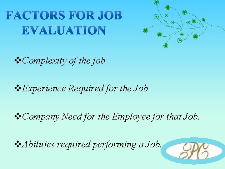 v. Complexity of the job v. Experience Required for the Job v. Company Need