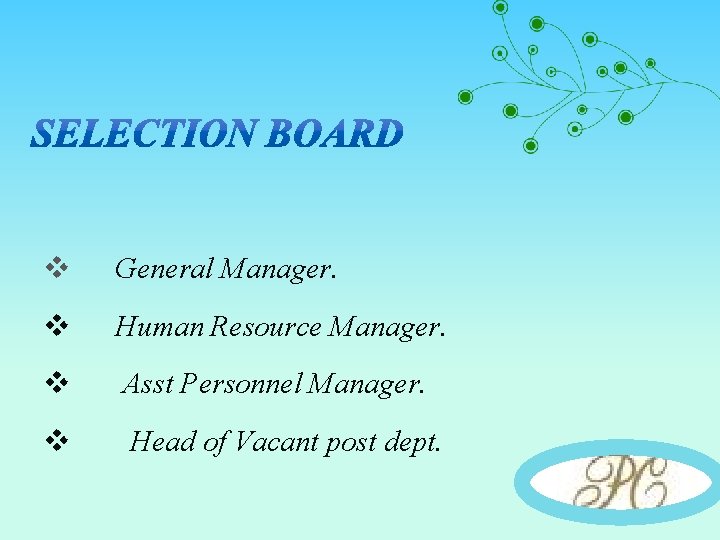 v General Manager. v Human Resource Manager. v Asst Personnel Manager. v Head of