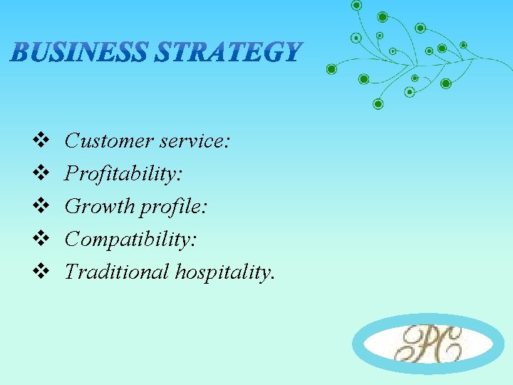 v v v Customer service: Profitability: Growth profile: Compatibility: Traditional hospitality. 