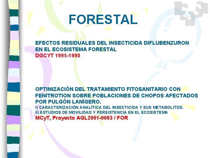 FORESTAL EFECTOS RESIDUALES DEL INSECTICIDA DIFLUBENZURON EN EL ECOSISTEMA FORESTAL DGCYT 1995 -1998 OPTIMIZACIÓN