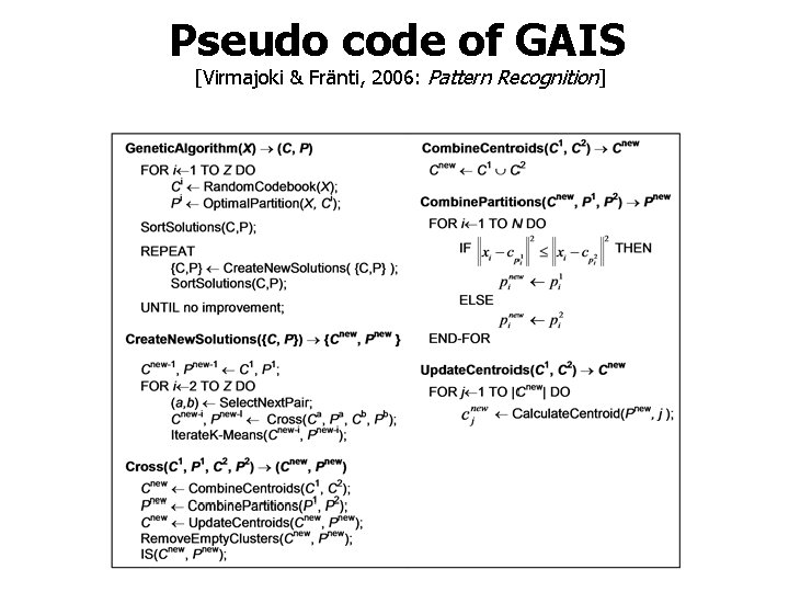 Pseudo code of GAIS [Virmajoki & Fränti, 2006: Pattern Recognition] 