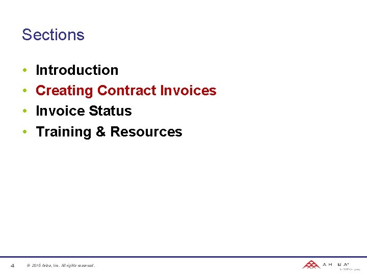 Sections • • 4 Introduction Creating Contract Invoices Invoice Status Training & Resources ©