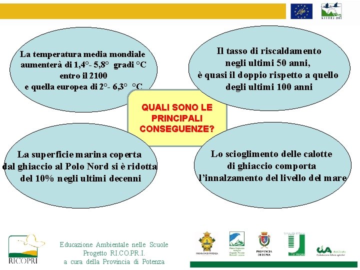 La temperatura media mondiale aumenterà di 1, 4°- 5, 8° gradi °C entro il