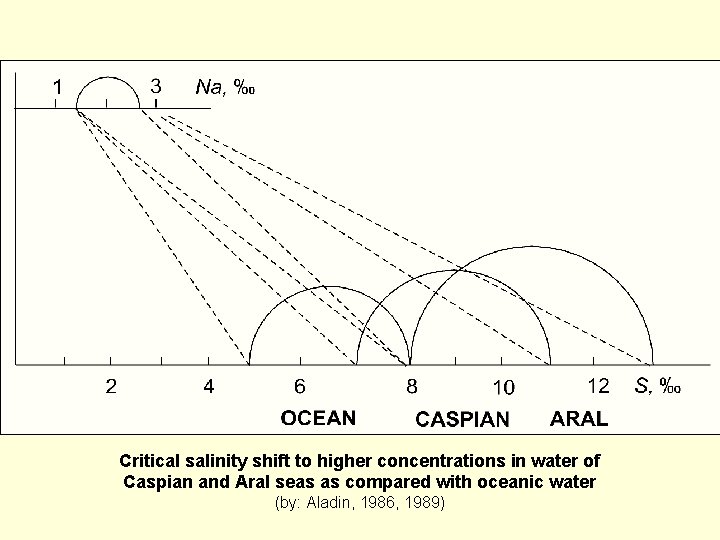 Critical salinity shift to higher concentrations in water of Caspian and Aral seas as