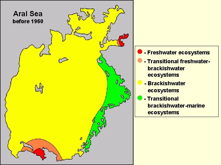 Aral Sea before 1960 - Freshwater ecosystems - Transitional freshwaterbrackishwater ecosystems - Brackishwater ecosystems