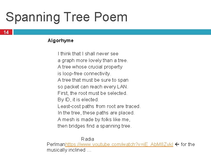 Spanning Tree Poem 14 Algorhyme I think that I shall never see a graph