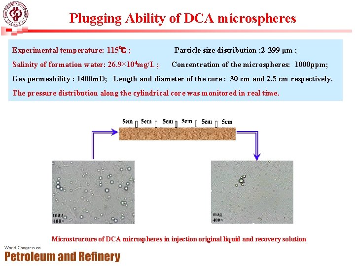 Plugging Ability of DCA microspheres Experimental temperature: 115℃ ; Salinity of formation water: 26.