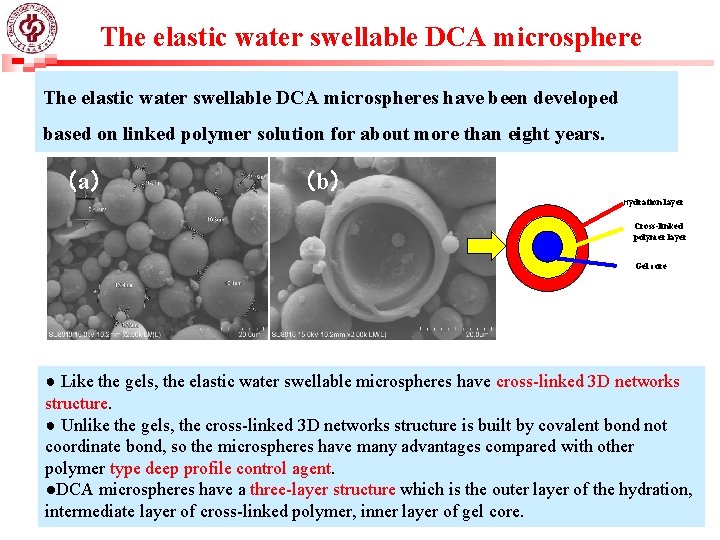 The elastic water swellable DCA microspheres have been developed based on linked polymer solution
