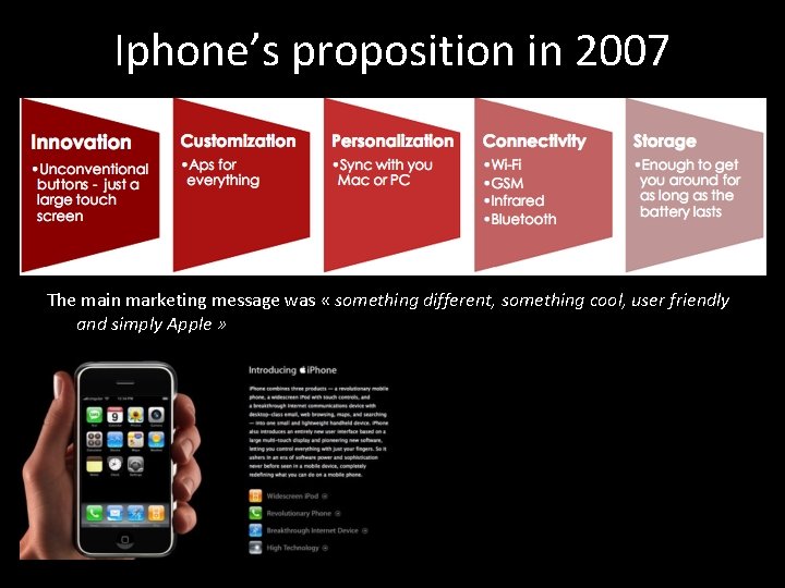 Iphone’s proposition in 2007 The main marketing message was « something different, something cool,