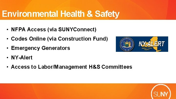 Environmental Health & Safety • NFPA Access (via SUNYConnect) • Codes Online (via Construction