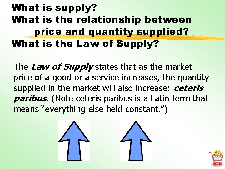 What is supply? What is the relationship between price and quantity supplied? What is