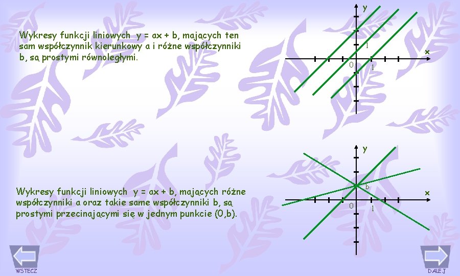 y Wykresy funkcji liniowych y = ax + b, mających ten sam współczynnik kierunkowy