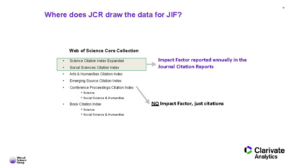 18 Where does JCR draw the data for JIF? Web of Science Core Collection