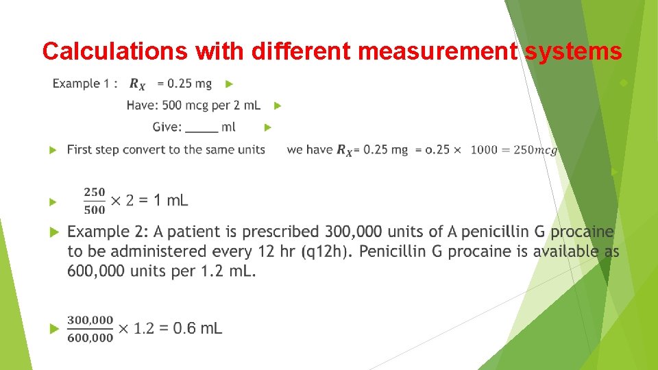 Calculations with different measurement systems 