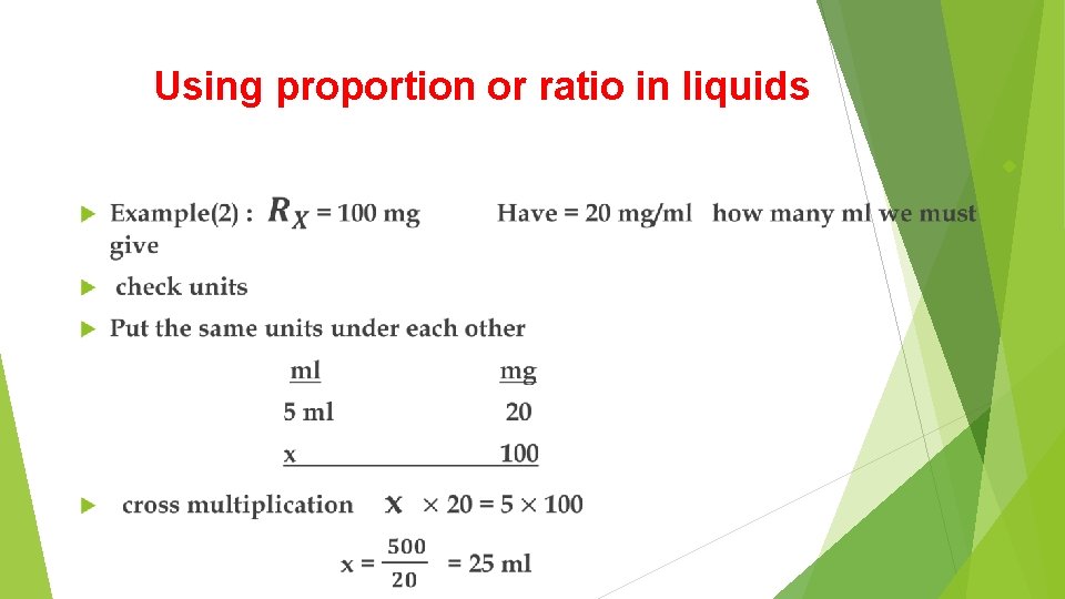 Using proportion or ratio in liquids 