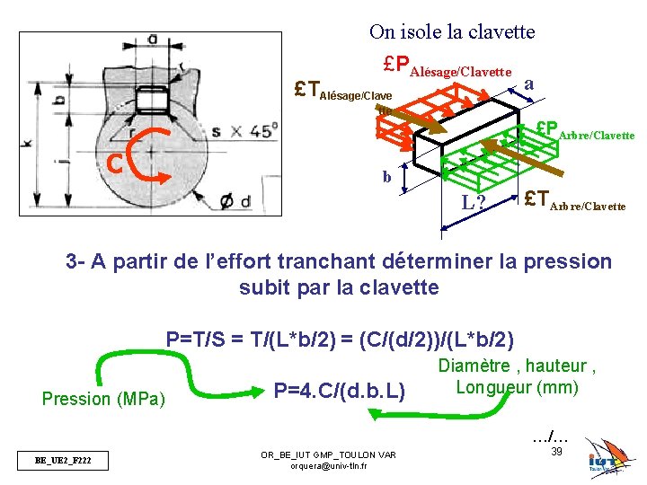 On isole la clavette £PAlésage/Clavette £TAlésage/Clave a tte £PArbre/Clavette C b L? £TArbre/Clavette 3