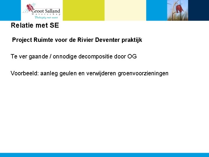 Relatie met SE Project Ruimte voor de Rivier Deventer praktijk Te ver gaande /