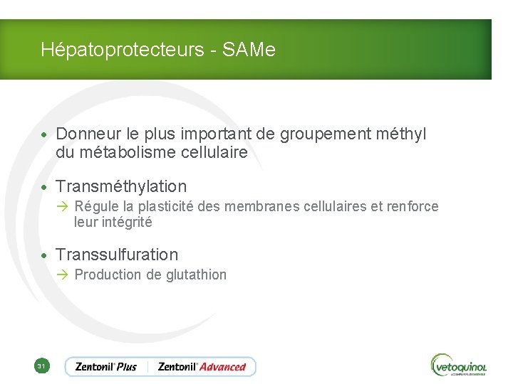 Hépatoprotecteurs - SAMe • Donneur le plus important de groupement méthyl du métabolisme cellulaire