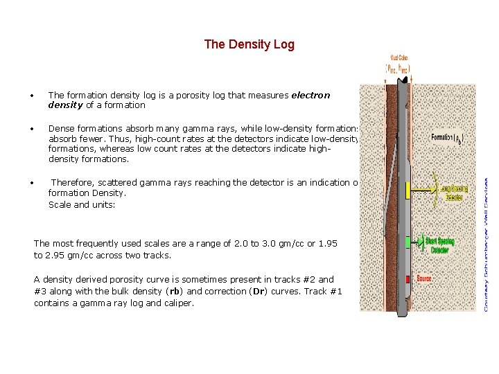 The Density Log • The formation density log is a porosity log that measures