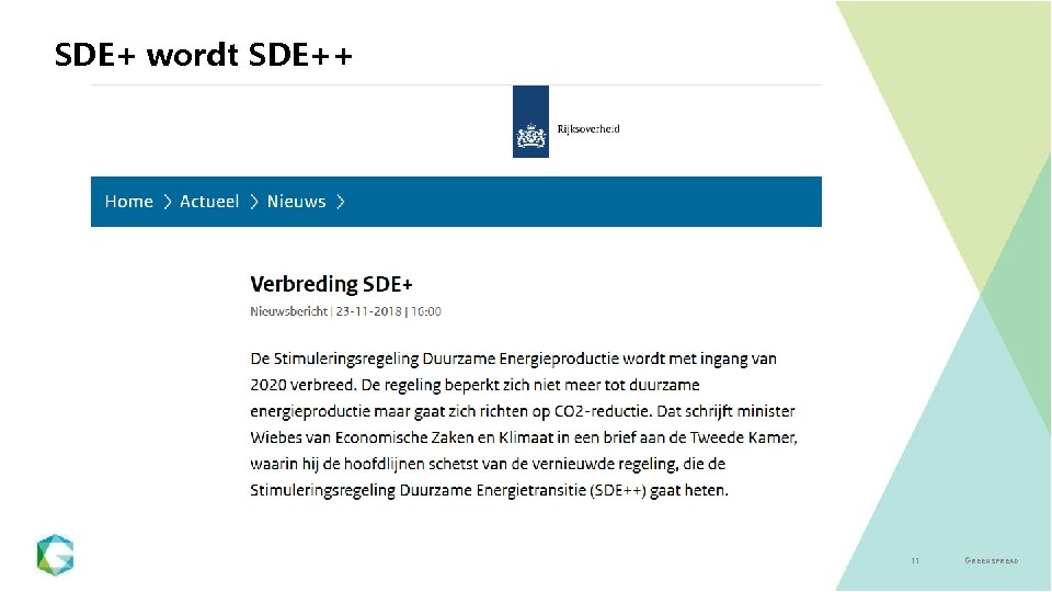 SDE+ wordt SDE++ 11 GREENSPREAD 