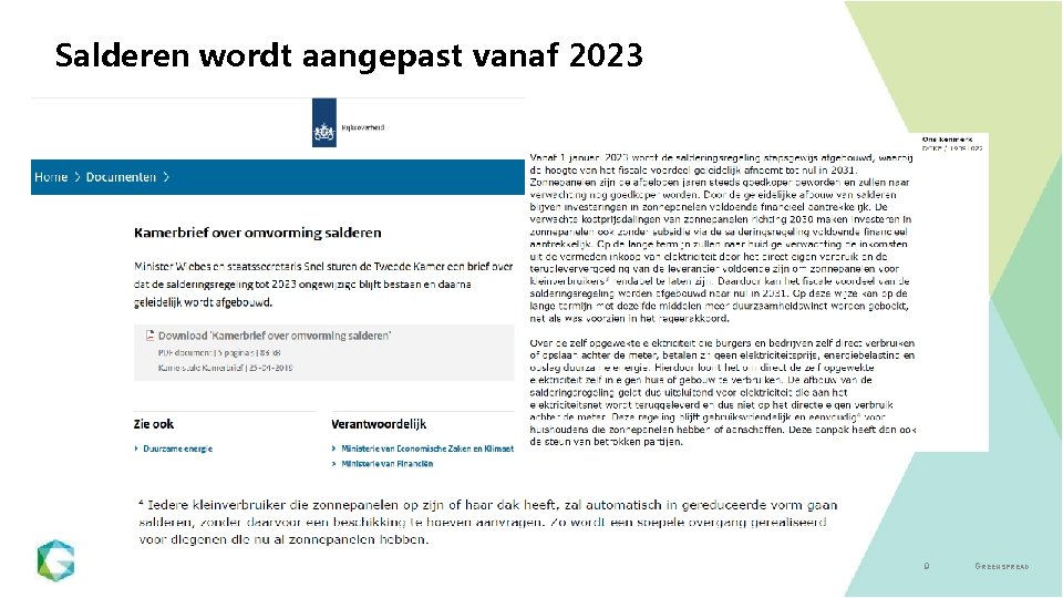 Salderen wordt aangepast vanaf 2023 9 GREENSPREAD 